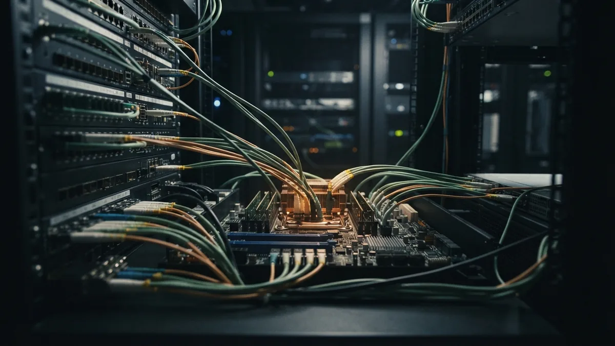 Server hardware representing real-time order processing through an exchange engine