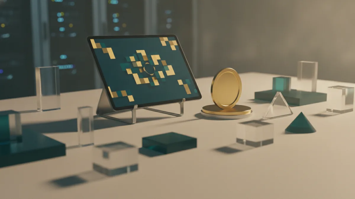 Preparing a structured filing Structured digital filing concept with tablet, data blocks, and crypto token