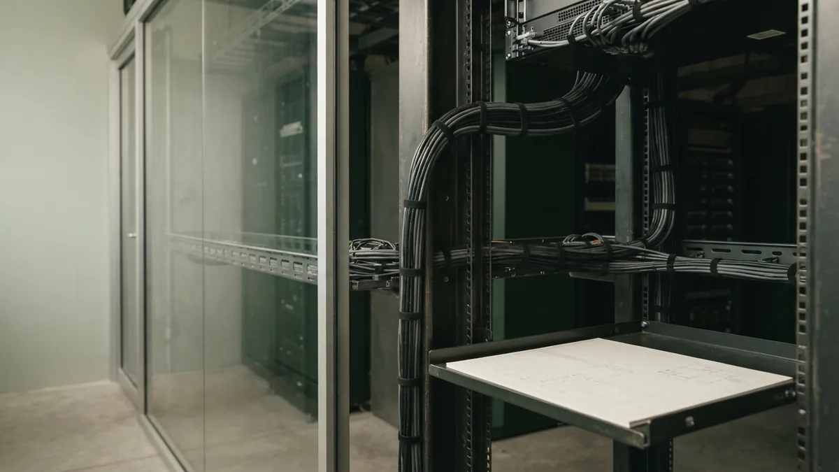 Organized server rails and cable paths showing efficient technical operations