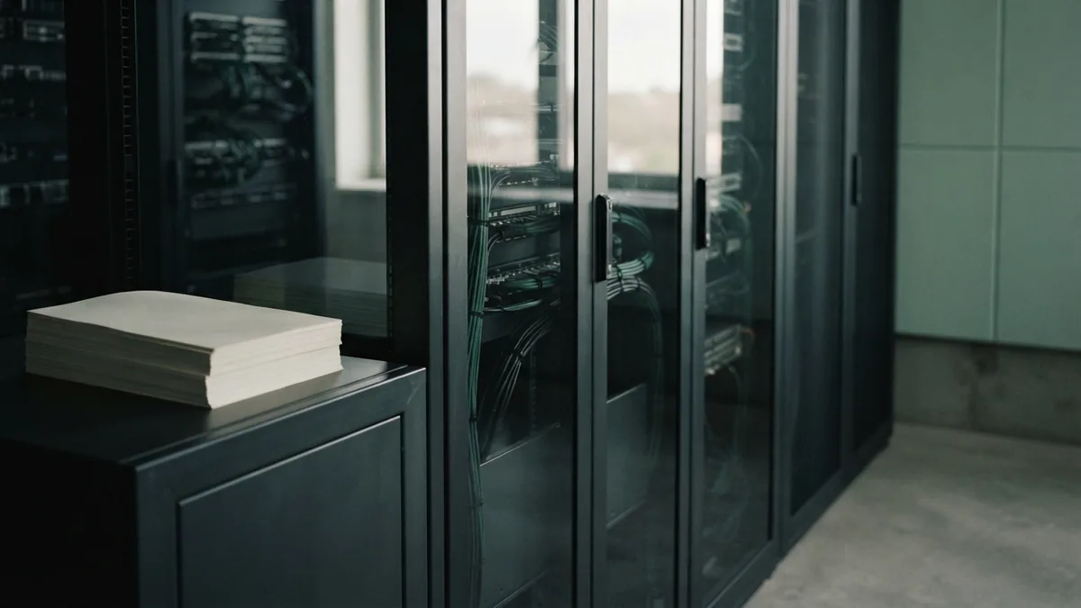 Organized financial records Industrial steel storage and blank records showing orderly finance controls
