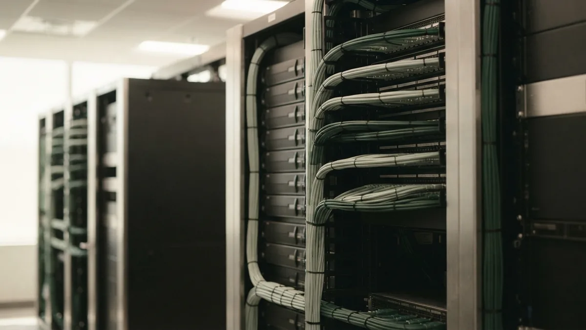 Server racks and neat cabling showing the structured staff augmentation work process